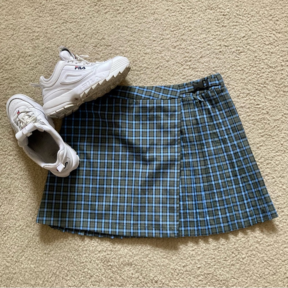 WILD FABLE blue and green plaid pleated mini skirt